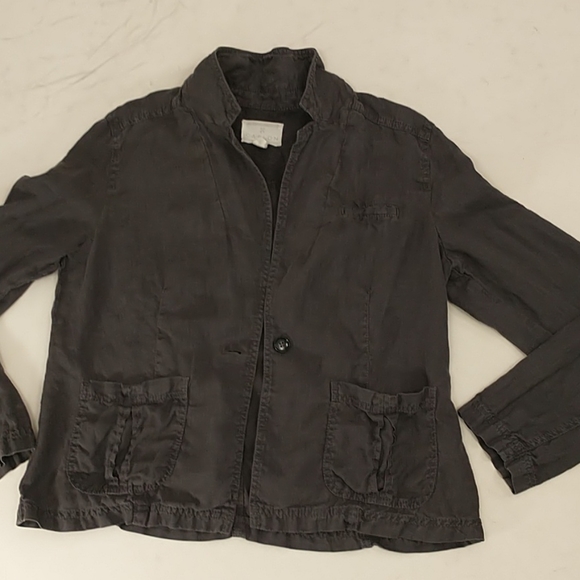 100% Linen Jacket Blazer Charcoal Gray Neutral Lightweight Casual Natural SeeMes - Picture 6 of 7